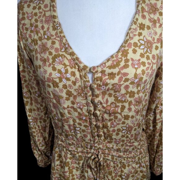 Barefoot Blonde Joni Play Dress Neutral Floral With Drawstring Waist - Picture 4 of 9